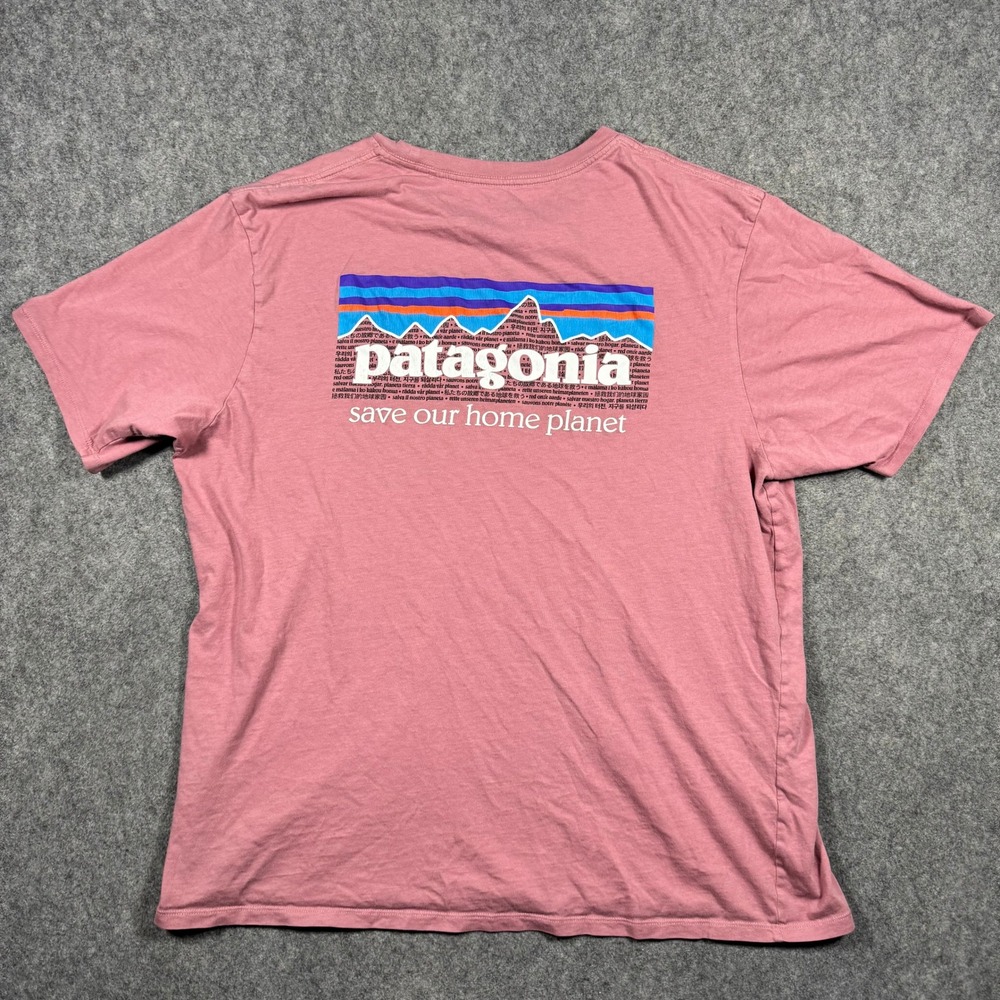 Patagonia Mens Organic Cotton Save Our Home Planet Graphic T-Shirt Pink Large